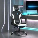 Scaun de gaming masaj/suport picioare alb/negru piele eco GartenMobel Dekor