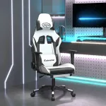 Scaun de gaming masaj/suport picioare alb/negru piele eco GartenMobel Dekor