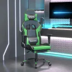 Scaun gaming de masaj/suport picioare, negru/verde, piele eco GartenMobel Dekor