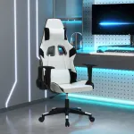 Scaun de gaming de masaj, alb și negru, piele ecologică GartenMobel Dekor