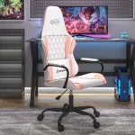 Scaun de gaming de masaj, alb și roz, piele ecologică GartenMobel Dekor