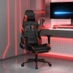 Scaun de gaming masaj/suport picioare negru/roșu vin piele eco GartenMobel Dekor
