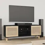 Comodă TV, negru, 105x30x40 cm lemn masiv pin și ratan natural GartenMobel Dekor
