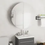Dulap de baie cu oglindă rotundă și LED, gri, 54x54x17,5 cm GartenMobel Dekor