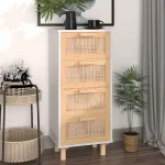 Servantă, alb, 40x30x90 cm, lemn masiv pin și ratan natural GartenMobel Dekor