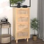 Servantă, maro, 40x30x90 cm, lemn masiv pin și ratan natural GartenMobel Dekor