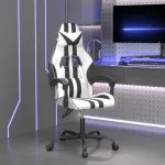 Scaun de gaming pivotant, alb și negru, piele ecologică GartenMobel Dekor