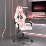Scaun de gaming pivotant, alb și roz, piele ecologică GartenMobel Dekor