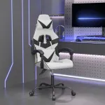 Scaun de gaming pivotant, alb și negru, piele ecologică GartenMobel Dekor
