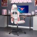 Scaun de gaming pivotant, alb și roz, piele ecologică GartenMobel Dekor