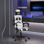 Scaun de gaming pivotant, alb și negru, piele ecologică GartenMobel Dekor