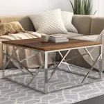 Măsuță de cafea oțel inoxidabil argintiu și traverse lemn masiv GartenMobel Dekor
