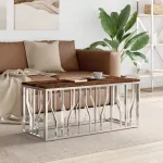 Masă de cafea din oțel inoxidabil și lemn masiv reciclat GartenMobel Dekor
