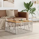 Măsuță de cafea din oțel inoxidabil și lemn masiv reciclat GartenMobel Dekor