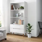 Bibliotecă „MOLDE” alb, 85x35x170,5 cm, lemn masiv de pin GartenMobel Dekor