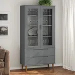 Dulap cu vitrină, gri, 90x35x175 cm, lemn masiv de pin GartenMobel Dekor