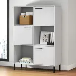 Bibliotecă cu picioare metalice OSLO, alb, 90x35x128,5 cm, lemn GartenMobel Dekor
