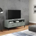 Comodă TV cu picioare metalice „OSLO”, gri, lemn masiv pin GartenMobel Dekor