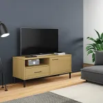 Comodă TV cu picioare metalice OSLO, maro, lemn masiv pin GartenMobel Dekor