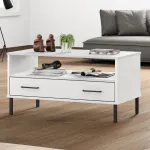 Măsuță cafea picioare metalice alb 85x50x45cm lemn masiv "OSLO" GartenMobel Dekor