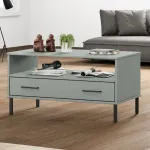 Măsuță cafea picioare metalice gri 85x50x45cm lemn masiv "OSLO" GartenMobel Dekor