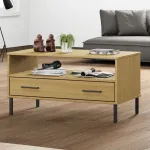 Măsuță cafea picioare metalice maro 85x50x45cm lemn masiv OSLO GartenMobel Dekor