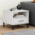 Noptieră cu picioare metalice „OSLO”, alb, lemn masiv pin GartenMobel Dekor