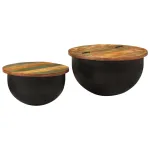 Set măsuțe de cafea, 2 piese, negru, lemn masiv reciclat GartenMobel Dekor