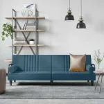 Canapea extensibilă cu cotiere, catifea albastră GartenMobel Dekor
