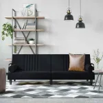 Canapea extensibilă cu cotiere, negru, catifea  GartenMobel Dekor