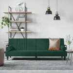 Canapea extensibilă cu cotiere, verde închis, catifea GartenMobel Dekor