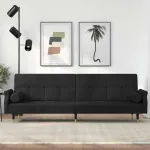 Canapea extensibilă cu perne, negru, catifea GartenMobel Dekor