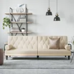 Canapea extensibilă cu cotiere, crem, material textil GartenMobel Dekor