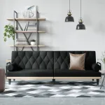 Canapea extensibilă cu cotiere, negru, textil GartenMobel Dekor