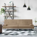 Canapea extensibilă cu suport pahare, capucino, piele ecologică GartenMobel Dekor