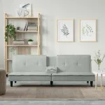 Canapea extensibilă cu suporturi de pahar, gri deschis, catifea GartenMobel Dekor