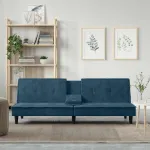 Canapea extensibilă cu suporturi de pahare, albastru, catifea GartenMobel Dekor
