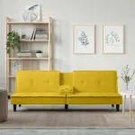 Canapea extensibilă cu suporturi de pahare, galben, catifea GartenMobel Dekor