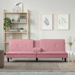Canapea extensibilă cu suporturi de pahare, roz, catifea GartenMobel Dekor