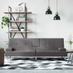 Canapea extensibilă cu suporturi pahare, gri, piele ecologică GartenMobel Dekor