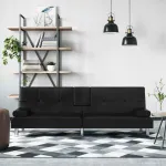 Canapea extensibilă cu suporturi pahare, negru, piele ecologică GartenMobel Dekor