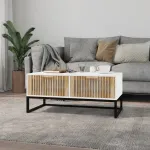 Măsuță de cafea, alb, 80x40x35 cm, lemn prelucrat și fier GartenMobel Dekor