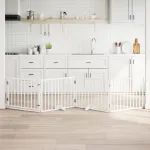 Poartă câini pliabilă cu ușă, 4 panouri, alb, 320 cm, lemn plop GartenMobel Dekor