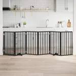 Poartă câini pliabilă cu ușă 6 panouri negru, 300 cm, lemn plop GartenMobel Dekor
