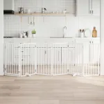Poartă de acces pentru câini cu ușă pliabilă, 6 panouri, albă, 300 cm, lemn de plop GartenMobel Dekor
