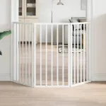 Poartă de acces pentru câini pliabilă, 3 panouri, albă, 150 cm, lemn de plop GartenMobel Dekor