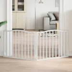 Poartă pentru câini pliabilă, 2 panouri, alb, 160 cm, lemn plop GartenMobel Dekor