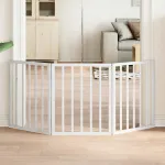 Poartă pentru câini pliabilă, 3 panouri, alb, 150 cm, lemn plop GartenMobel Dekor