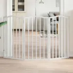 Poartă pentru câini pliabilă, 3 panouri, alb, 150 cm, lemn plop GartenMobel Dekor