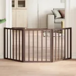 Poartă pentru câini pliabilă 3 panouri maro, 150 cm, lemn plop GartenMobel Dekor